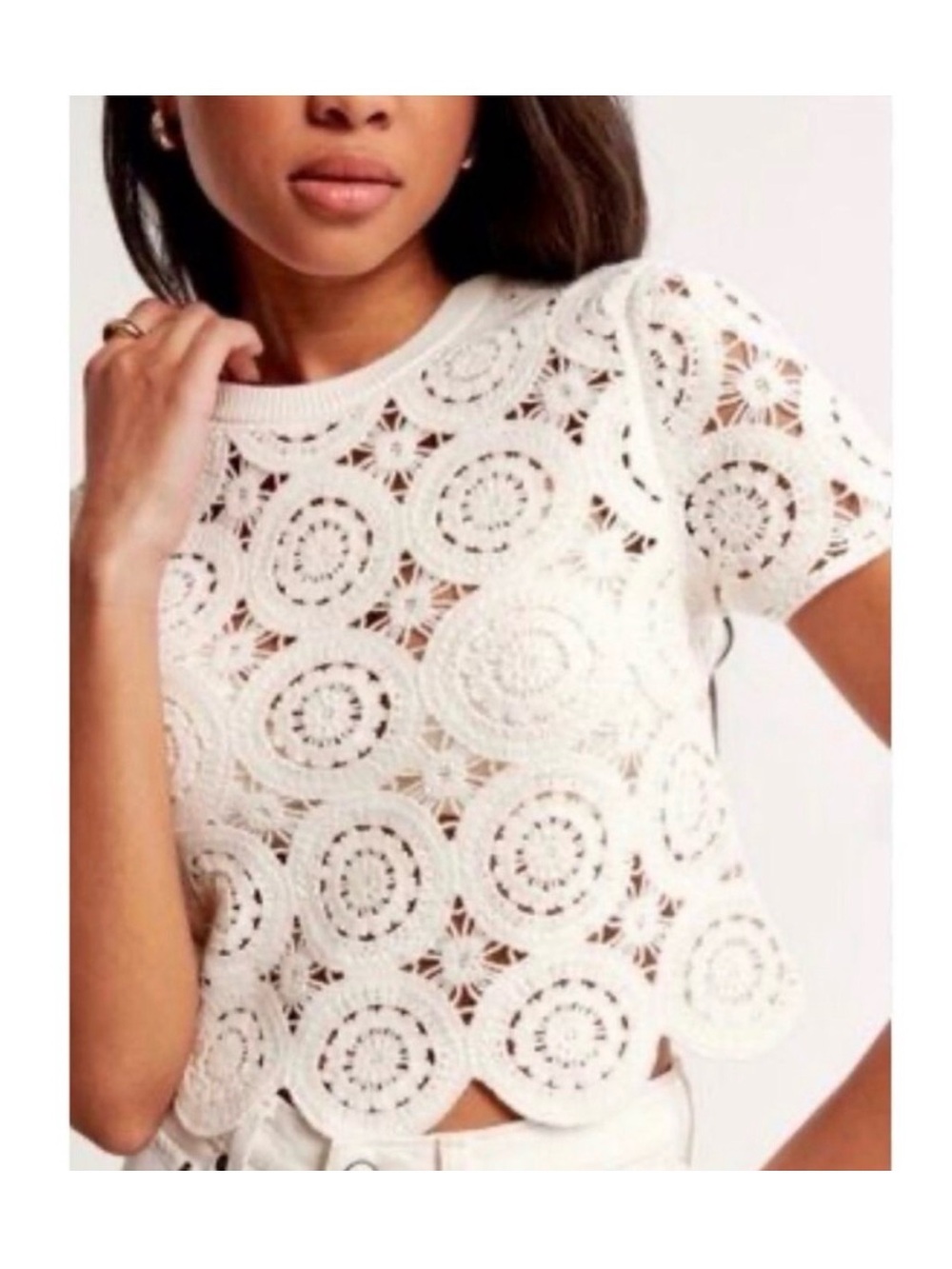 Abercrombie & Fitch White Crochet Circle-Pattern Crop Top
